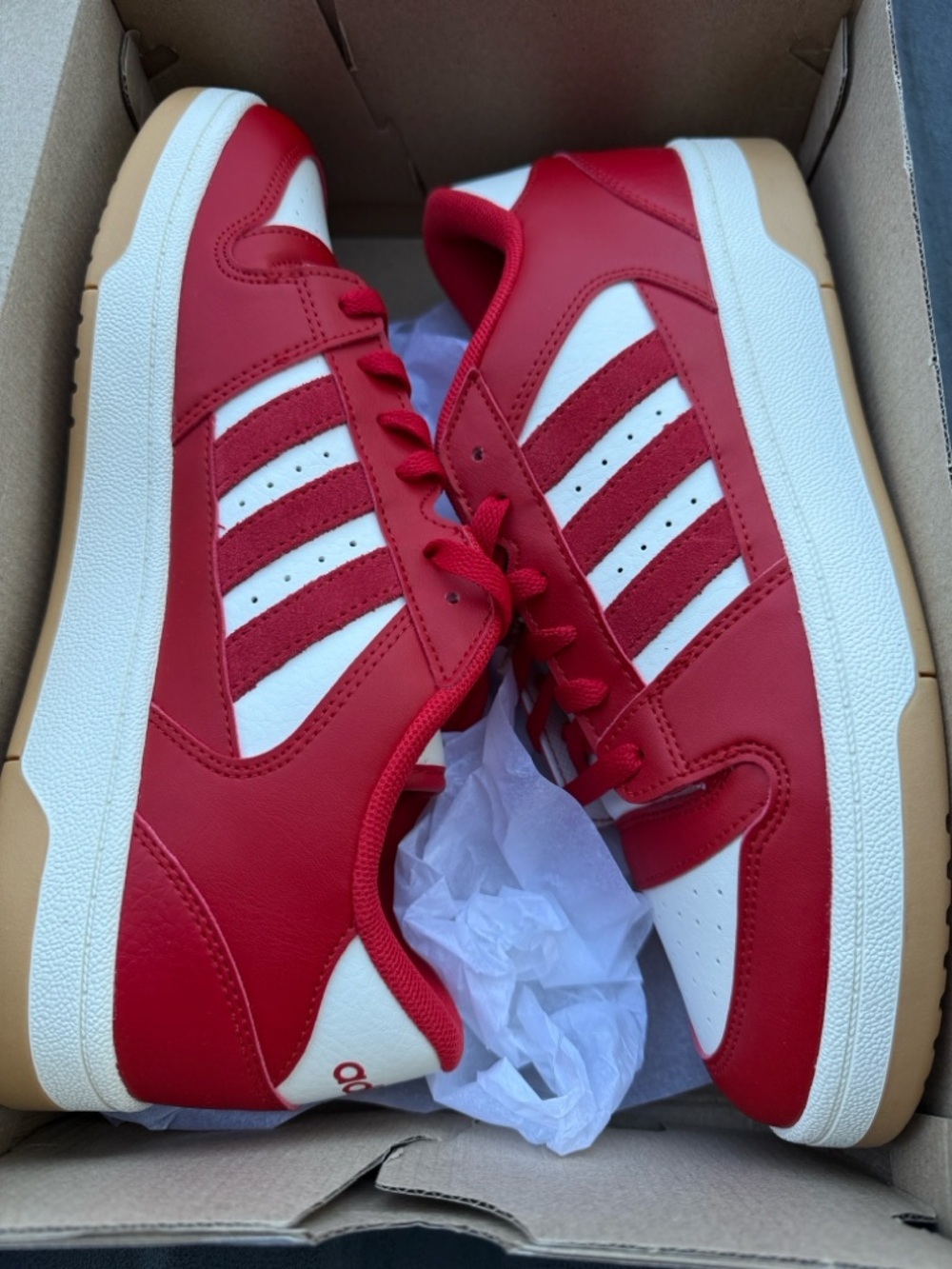 adidas Men’s Break Start Sneakers - Red with White Stripes - Picture 2 of 5